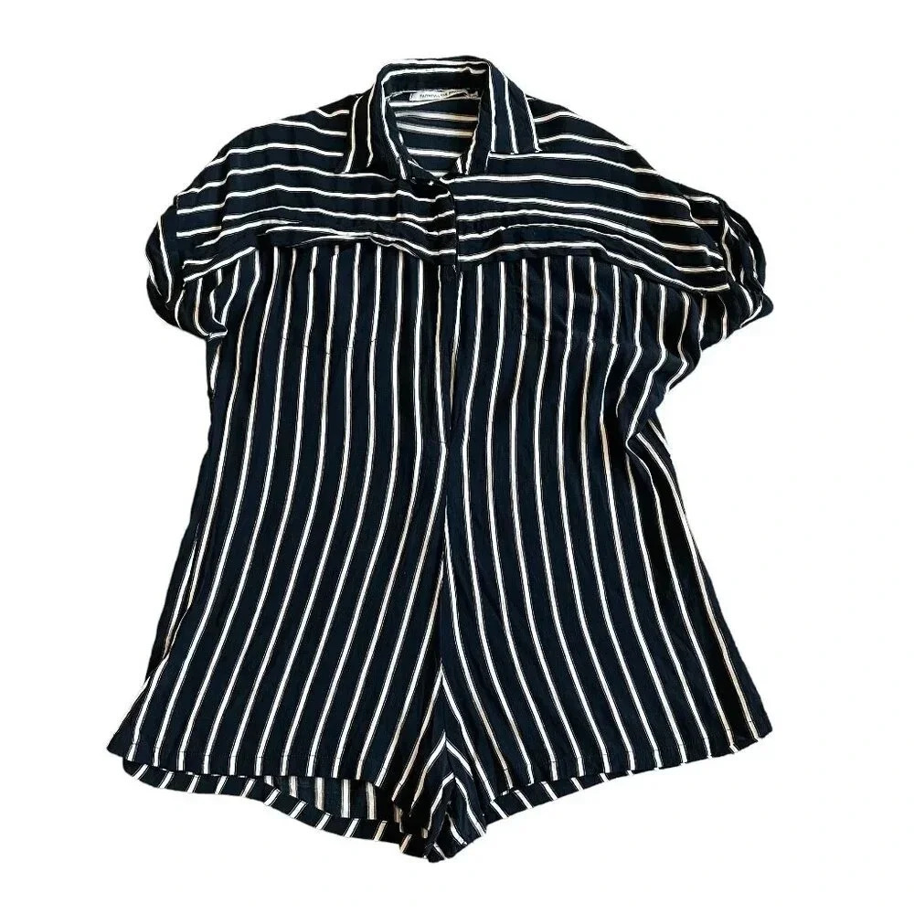 Faithfull The Brand Black White Striped Romper Shorts One Piece Size XS Women's